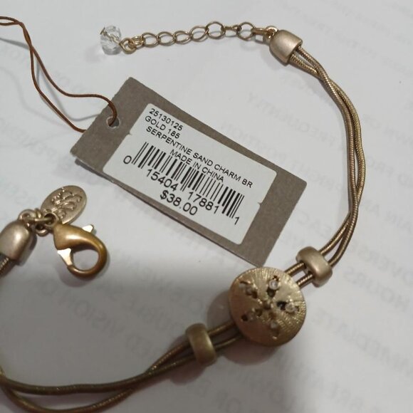 Tommy Bahama sand dollar bracelet antique gold signed double chain 7 - 9" New - Picture 3 of 4